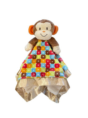 Douglas Baby Multicolor Geometric Plush Monkey Lovey Satin Trim Security Blanket